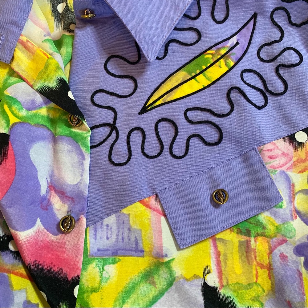 Vintage Purple Floral Print Polka Dot Button Up - Picture 14 of 16